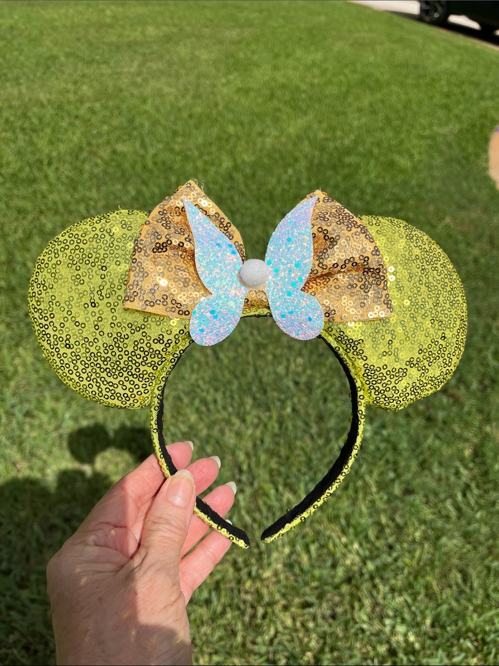 Disney Encanto Inspired Green Gold Sequin Mouse Ears Headband | Butterfly